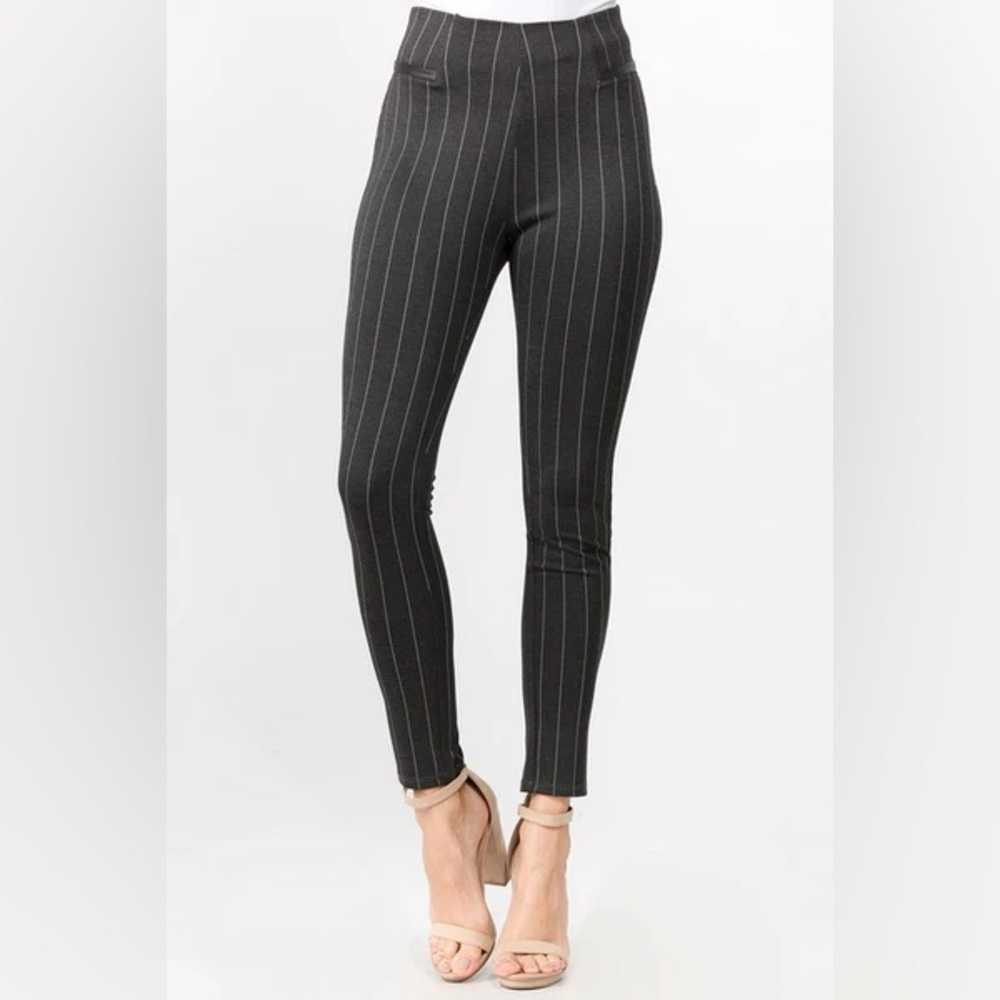 NWT CiSono Stripped Barbara Ponte Leggings with Faux Leather Detailing